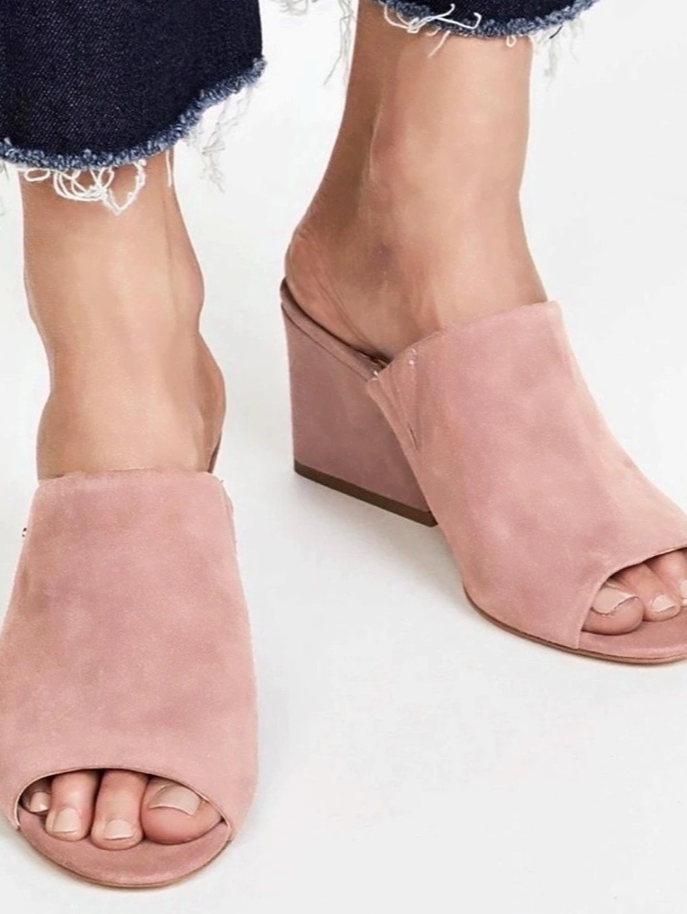 Sam Edelman Yardley Suede Mules Pink Open Toe Wedge